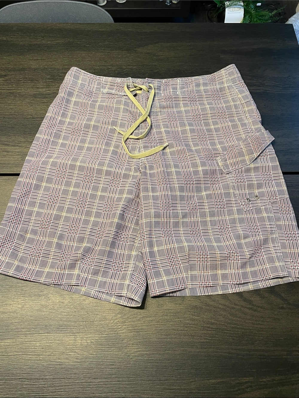 Burton Plaid Swim/Board Shorts in Lavender, White and Maroon